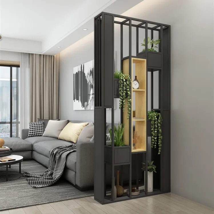 Nordic Metal Wood Plant Stand Partition - Modern Office Room Dividers ...
