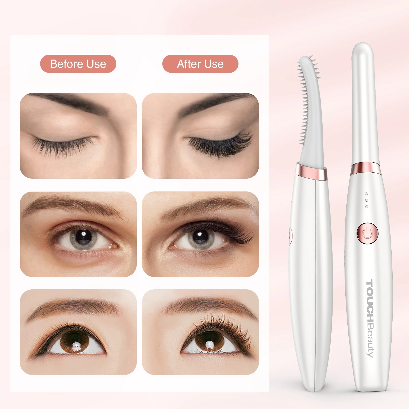 2022 TOUCHBeauty Rechargeable Fast Heat Silicone Naturally Private Label Usb Electric Heated Eyelash Curler Home Beauty Device