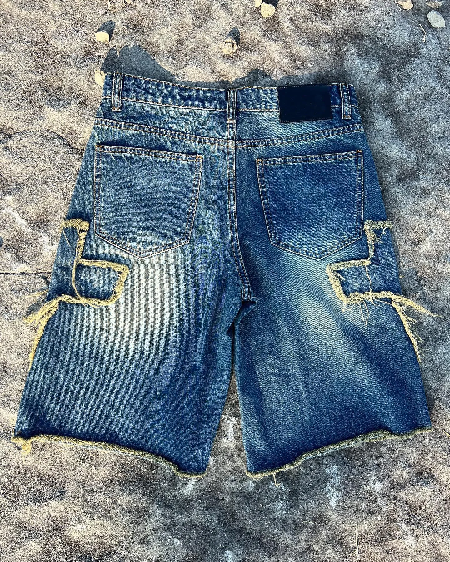 Custom Streetwear Summer Knee Length Cotton Baggy Vintage Wash Distressed Flared Bermuda Trousers Denim Jorts Jeans Shorts Men gallery 3