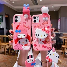 new design 3d Stereo Silicone Hello Cute Kitty Holder Phone Case For Iphone15 14 13 12 11 Pro Max Cell Cover