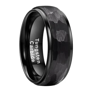 Coolstyle Jewelry 6mm 8mm Black Hammered Tungsten Ring Men Women Fashion Engagement Wedding Band Domed Stepped Comfort Fit