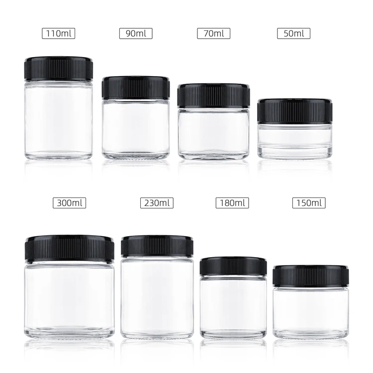 high capacity glass food jar 150 ml child proof 3.5g glass jar child proof baby resistant cap 2.5g 5g flower package container