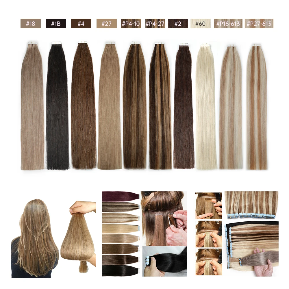 LeShine Hair Cabelo Humano Natural Haar Extensiones De Cabello Double Drawn Remy Ponytail Tape In Hair Extension factory