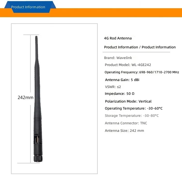 2G/3G/4G Full-Band External Foldable Antenna with Glue Stick Model WL-4GE242 5 DBi Gain for Male Pin/Male Socket