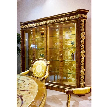 villa palace furniture golden plated baroque style royal furniture dining show case, dining wine cabinet,