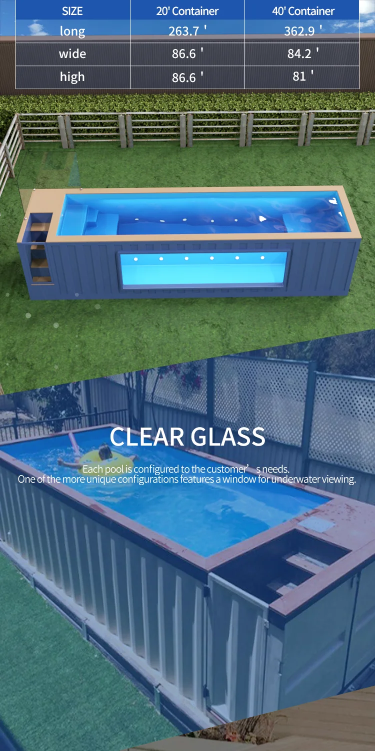 Supplier Container Swimming Pool Above Ground 20ft 40ft Endless Terrace