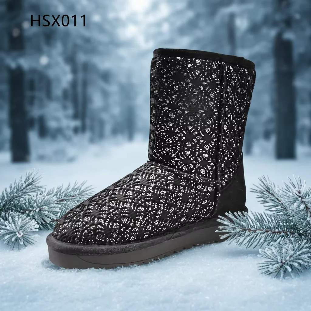 HY,building a Snowman Genuine Fleece Lining Lady Winter Boots Chile Popular ultra Anti-slip TPR Sole Fashion Snow Boots HSX011
