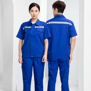 High Visibility Summer Workwear Comfortable Breathable Polyester-Cotton Overalls with Reflective Strips Short-Sleeved Suit