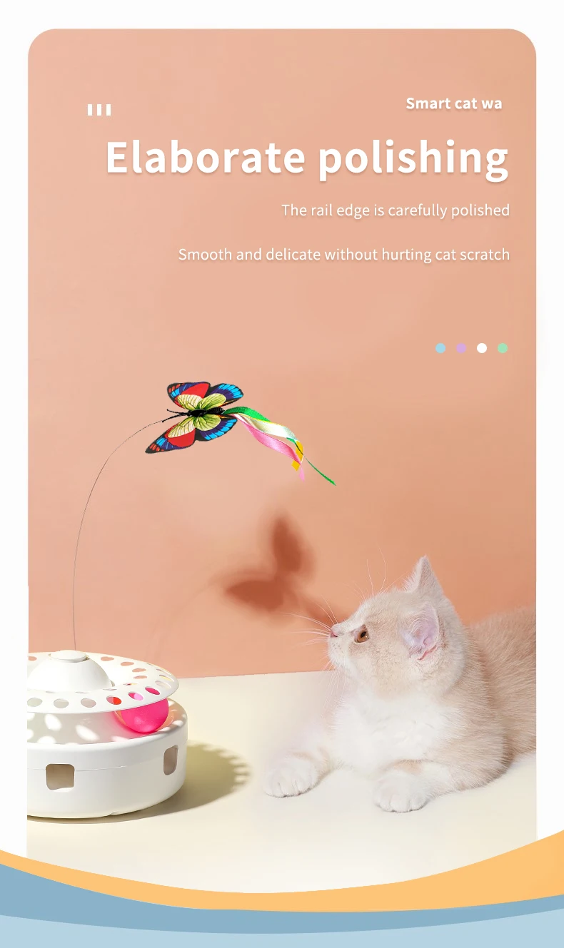 Upgraded Electric Cat Toys with Bell Ball Puzzle 3 in 1 Cat Turntable Toy Automatic Rotation Teaser Butterfly Interactive Toy factory