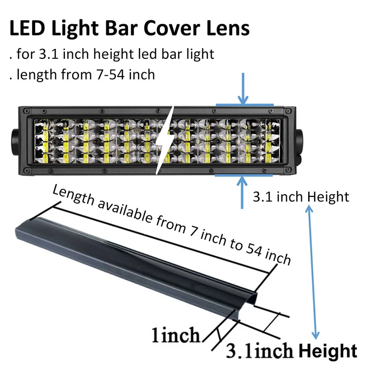 Plastic Protective Lens for 3 Inch Height 7/12/20/30/40/50/54 Inch Length Straight or Curved Car Led Light Bar Cover