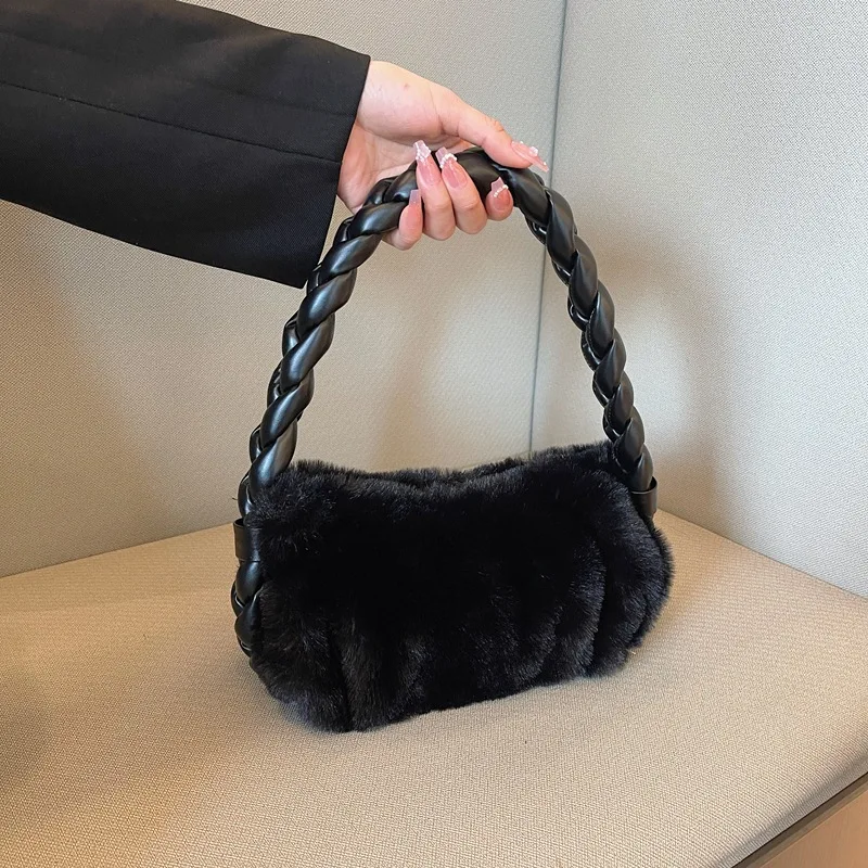 Wholesale Autumn Winter New Twist Woven Versatile High-end Sense Waterproof Polyester Plush Bag Simple Messenger Handbag Women's
