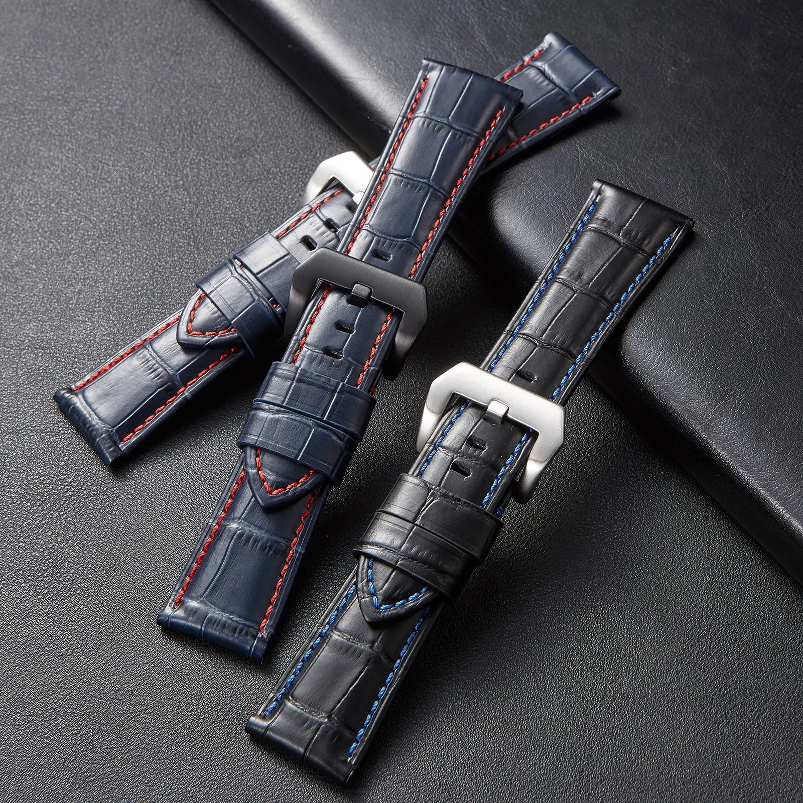 ㊺PANERAI用 クロコダイル   24mm-22mm 24mm GENUINE ALLIGATOR SKIN STRAP Black Leather BAND Beige
