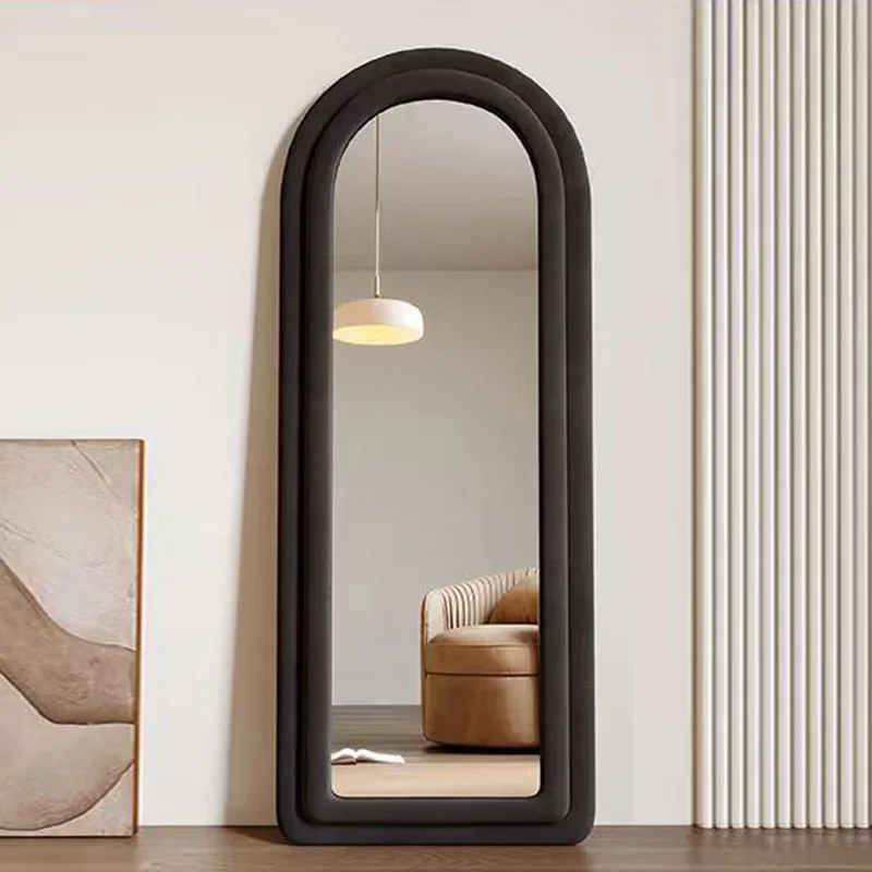 product luxury modern wavy flannel framed large full length standing floor dressing wall mirror-5