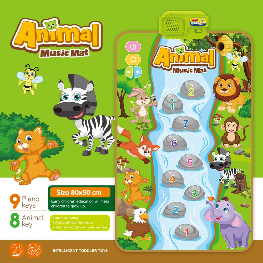 AiJH Learning Music Mat With Animal Sound 80*50CM Educational Baby Toddler Walking Piano Play Mat Toys