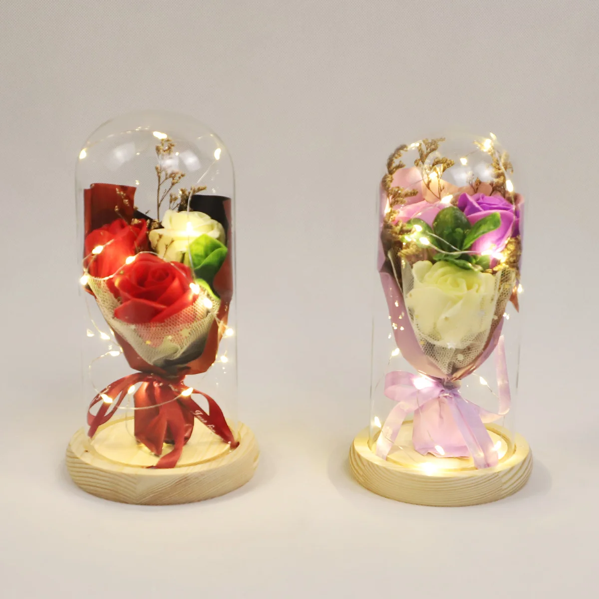 Light Up Rose Gift Crystal Flower Birthday Gift Light Up Flowers in Glass Dome