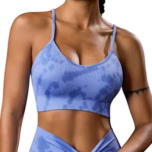 Sports Yoga Bra Seamless Breathable Tie Dye High Support  Adjustable Thin Straps with Removable Pads for Women Outwear