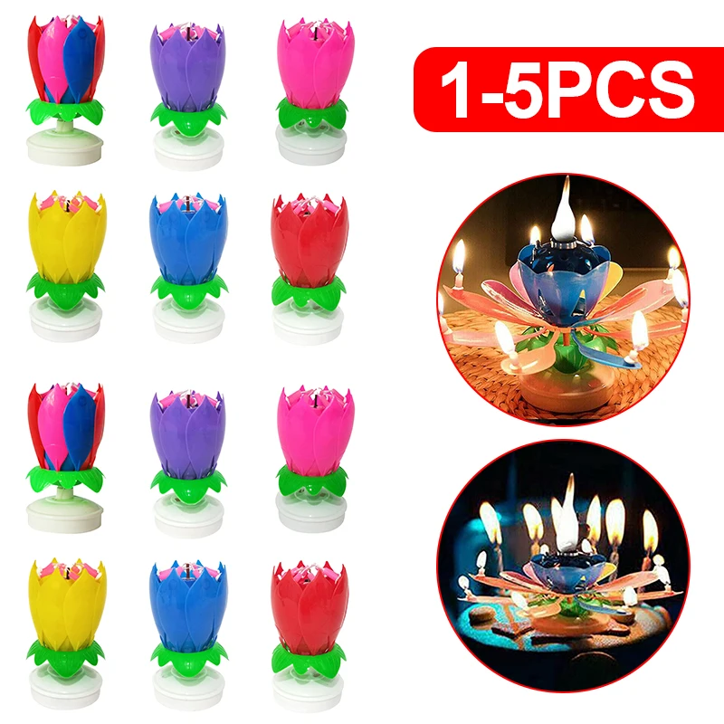 Birthday Cake Music Candles Musical Candle Lotus Flower Party Festival Decorative Music Wedding