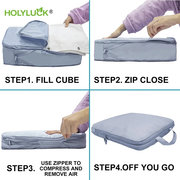 2 Packs Compression Packing Cubes Set For Travel Essentials Waterproof