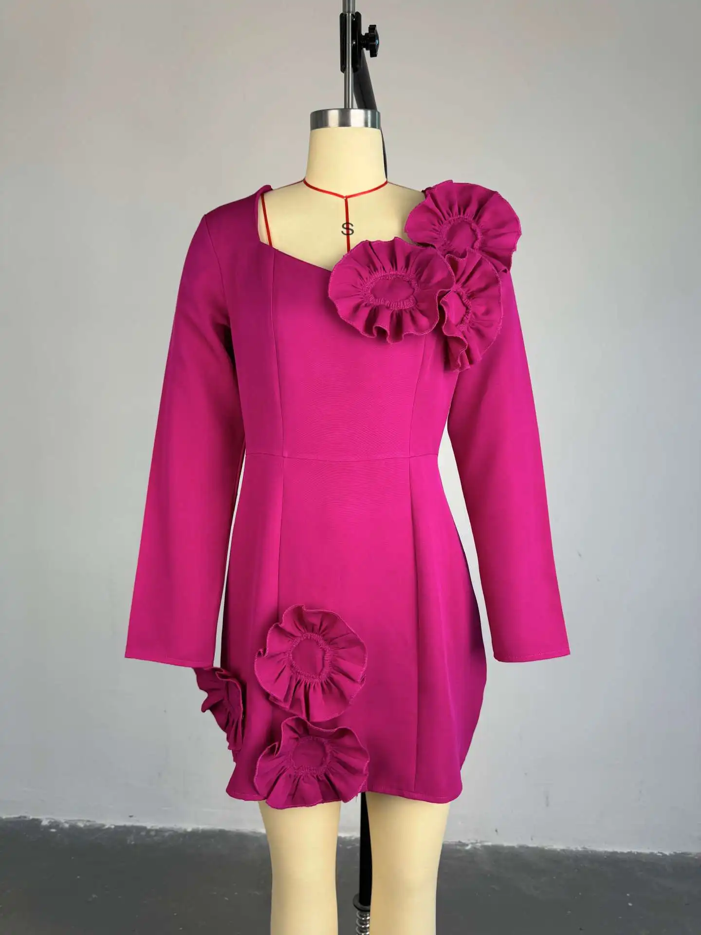 2025 Women Casual Office Lady Aline Dress Long Sleeve African Skirt Square  V Neck High Waist Robe Large Size Cinched Dress