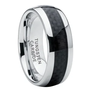 Coolstyle Jewelry 8mm Tungsten Ring for Men Women Engagement Wedding Band Black Carbon Fiber Inlay Domed Polished Comfort Fit