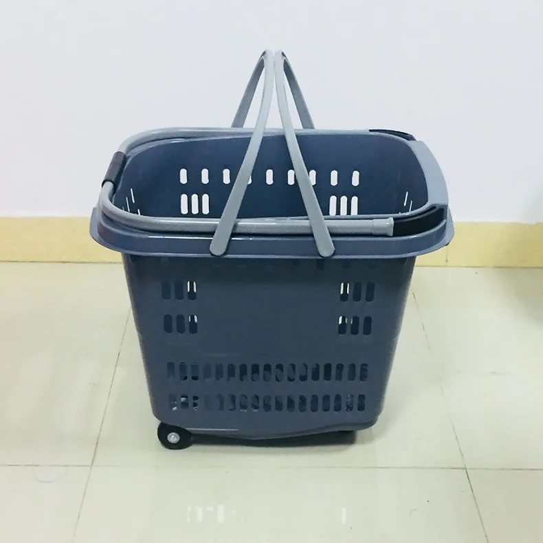 Supermarket 50L Rolling Trolley with Plastic Handle 4 Wheels Shopping Basket Plastic Basket Supermarket Shopping Basket details