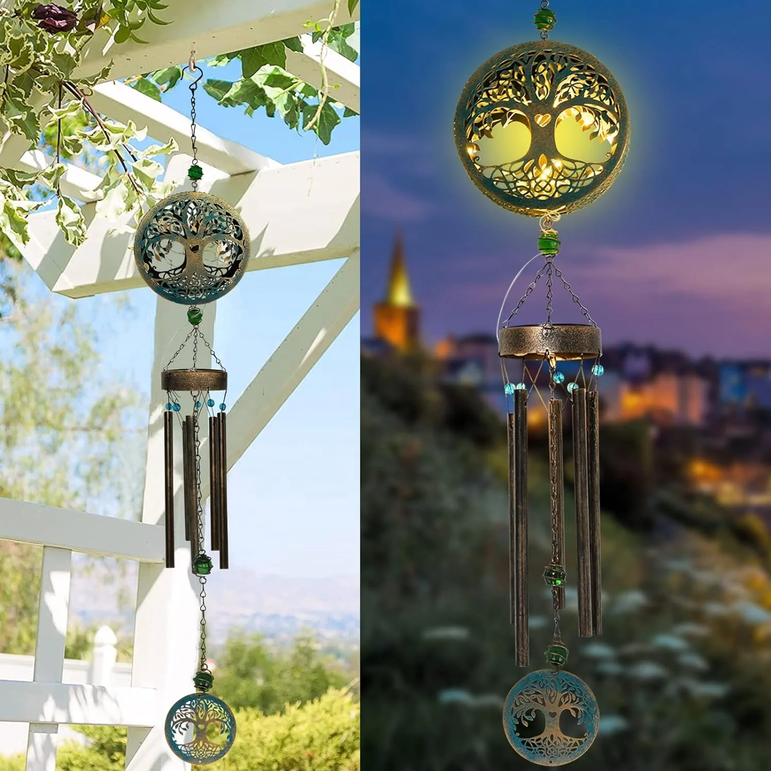 Solar Powered Tree of Life Wind Chime Garden Memorial Ornament