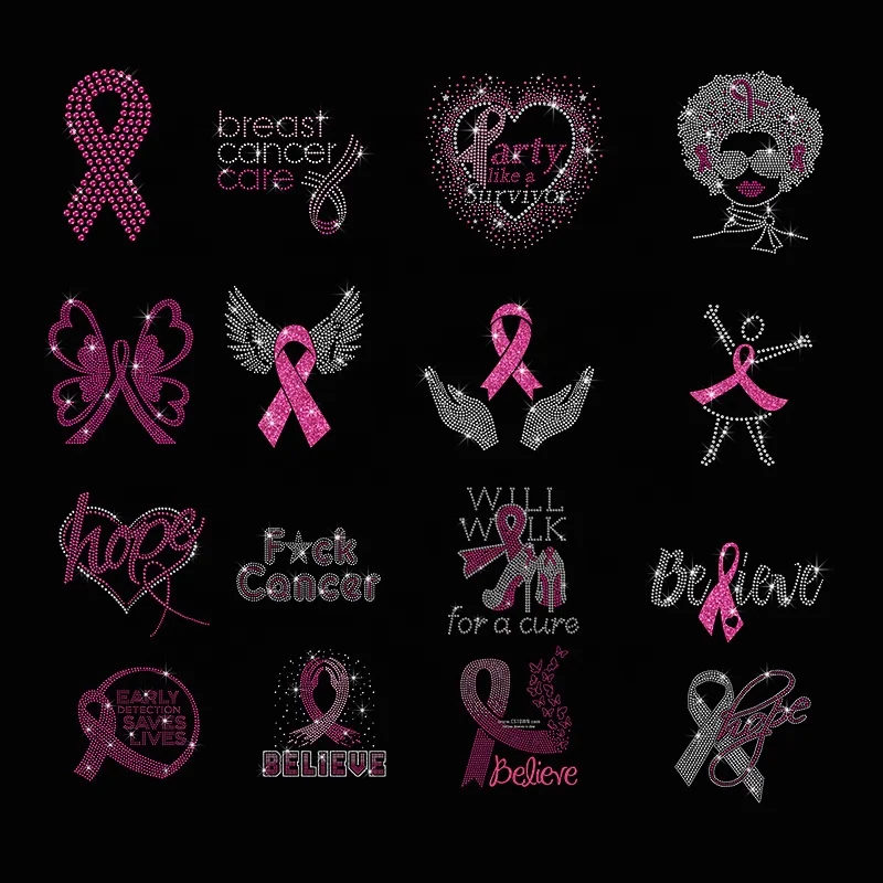 Пользовательский дизайн, осведомленность о раке груди, сердце, Роббин мотив, лента для рака груди, переводная лента со стразами для рубашек