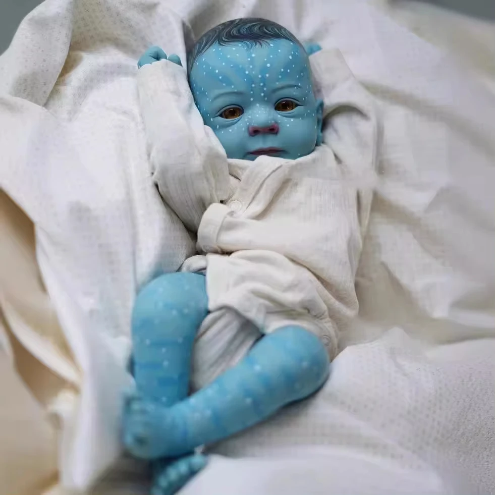 Hot 19 Inch Realistic Avatar Newborn Silicone Baby Dolls 3D Paint Blue Skin Lifelike Reborn Baby Doll Kit Gift