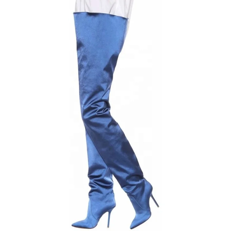 western style high heel slip on long women thigh high boots