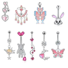 Fashion new accessories stainless steel butterfly pendant belly ring inverted butterfly pierced belly button stud wholesale