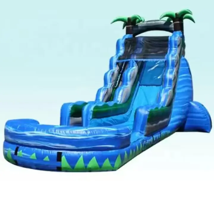 20ft Tall Dual Lanes Curvy Water Slide Palm Tree Inflatable Water Slide ...