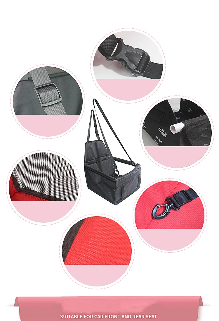 product portable dog cat pet car seat cover mat seat covers car carrier with clip in belt and mesh window dog carriers  travel products-49