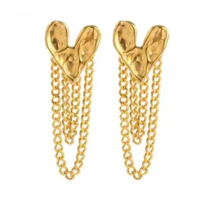 18K Gold Plated Irregular Heart Stainless Steel Drop Earrings for Women Long Tassel Stud Fashion Jewelry