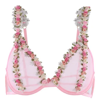 2024 ODM/OEM Factory direct sales Ladies' underwear sets decorated with flower strips sexy lingerie for women  Bra & Panty Sets