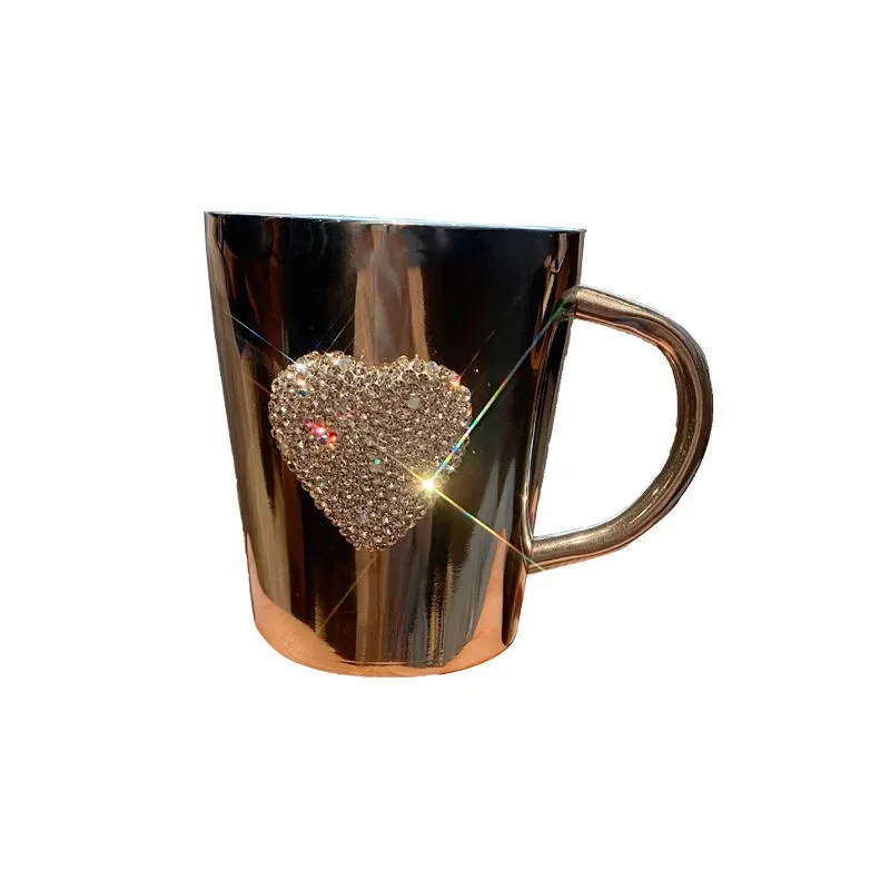 Hot Selling Bling Rhinestone Heart Water Cup Love 304 Stainless Steel  Portable Mugs Coffee Cup