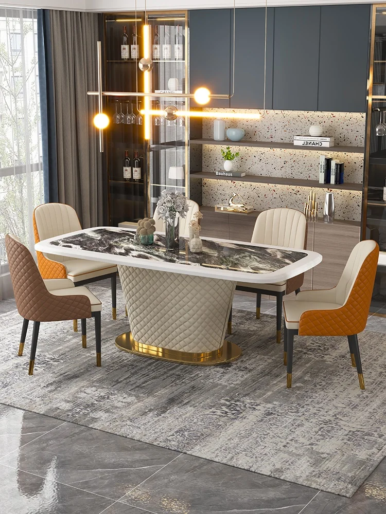 Luxury Italian Dining Table of Design Rectangular Marble Top Dining Table Set