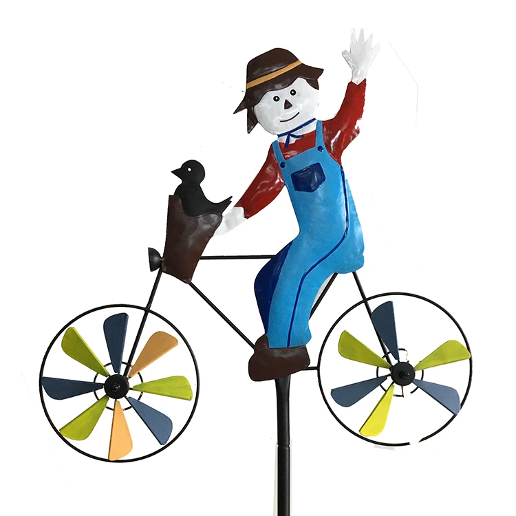 Novelty Postman Art Decoration Custom Garden Metal Bike Windmill Bicycle Wind Spinner