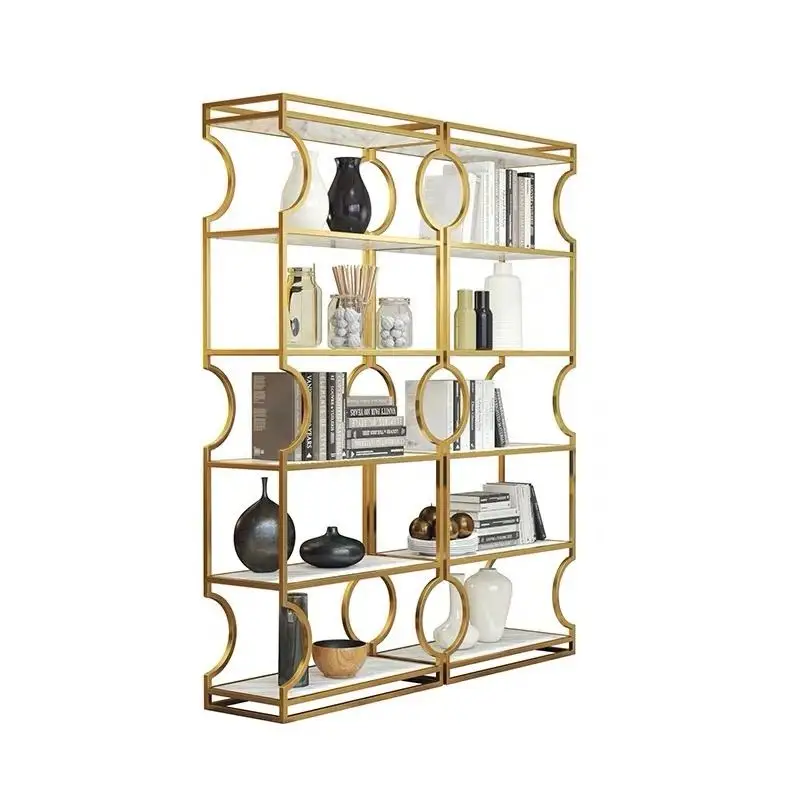 Northern Europe Style Simple Arch Light Livingroom Bedroom Cafe Shop Metal Golden Shelf Multi-functional Bookcase