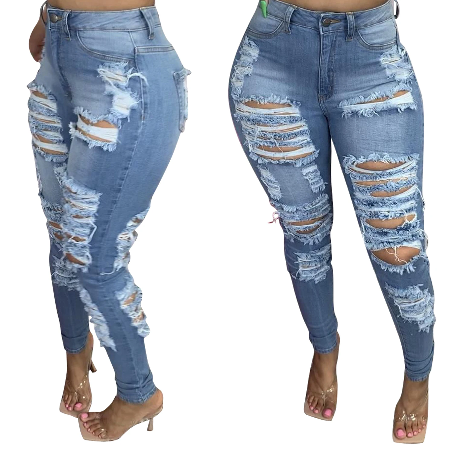 Latest Blue Denim JeansJoggersTrousers Fit Women Pants For Girls Ladies