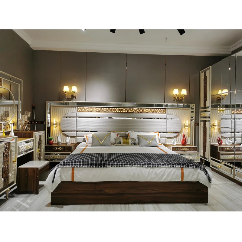 Latest Turkish Design Wood King Size Bedroom Set Modern Home Bedroom Furniture Set