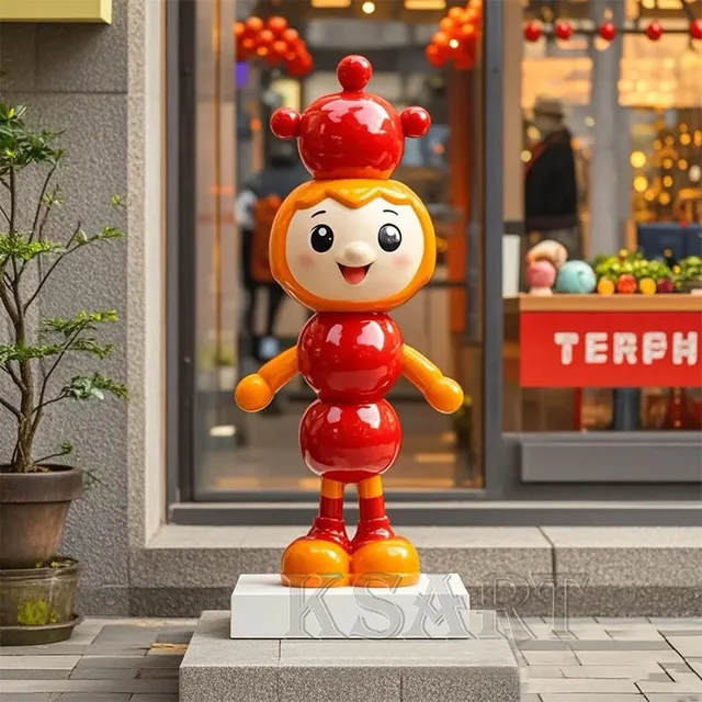 Glass Fiber Reinforced Plastic Candy Cane Cartoon Sculpture Decorative Item for Custom-made Chain Store Entrance Mascot