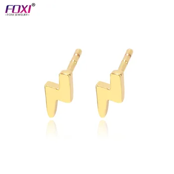 Non Tarnish Fashion Jewelry Gold Plated Tiny Simple Lightning Bolt Stud Earrings