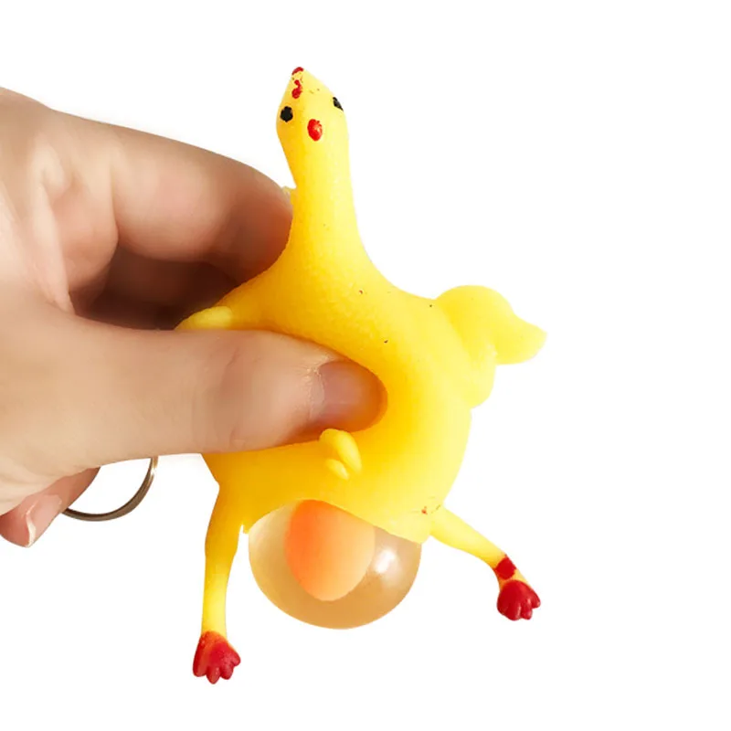 Novelty Tricky Chicken and Eggs Key chain Squishy Squeezing Funny Toys Cute 