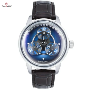 ODM Custom Fashion Men's Hollow Out Mechanical Wrist Watch Luxury Skeleton Movement Leather Strap Automatic Analog Watches