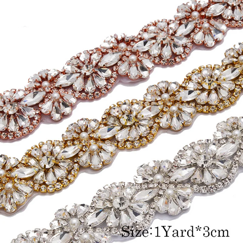 DIY Accessories Wedding Crystal Beaded Belt Luxury Fashion Hot Bridal Belt  Diamond Handmade Rhinestone Applique Patch Lace Trims