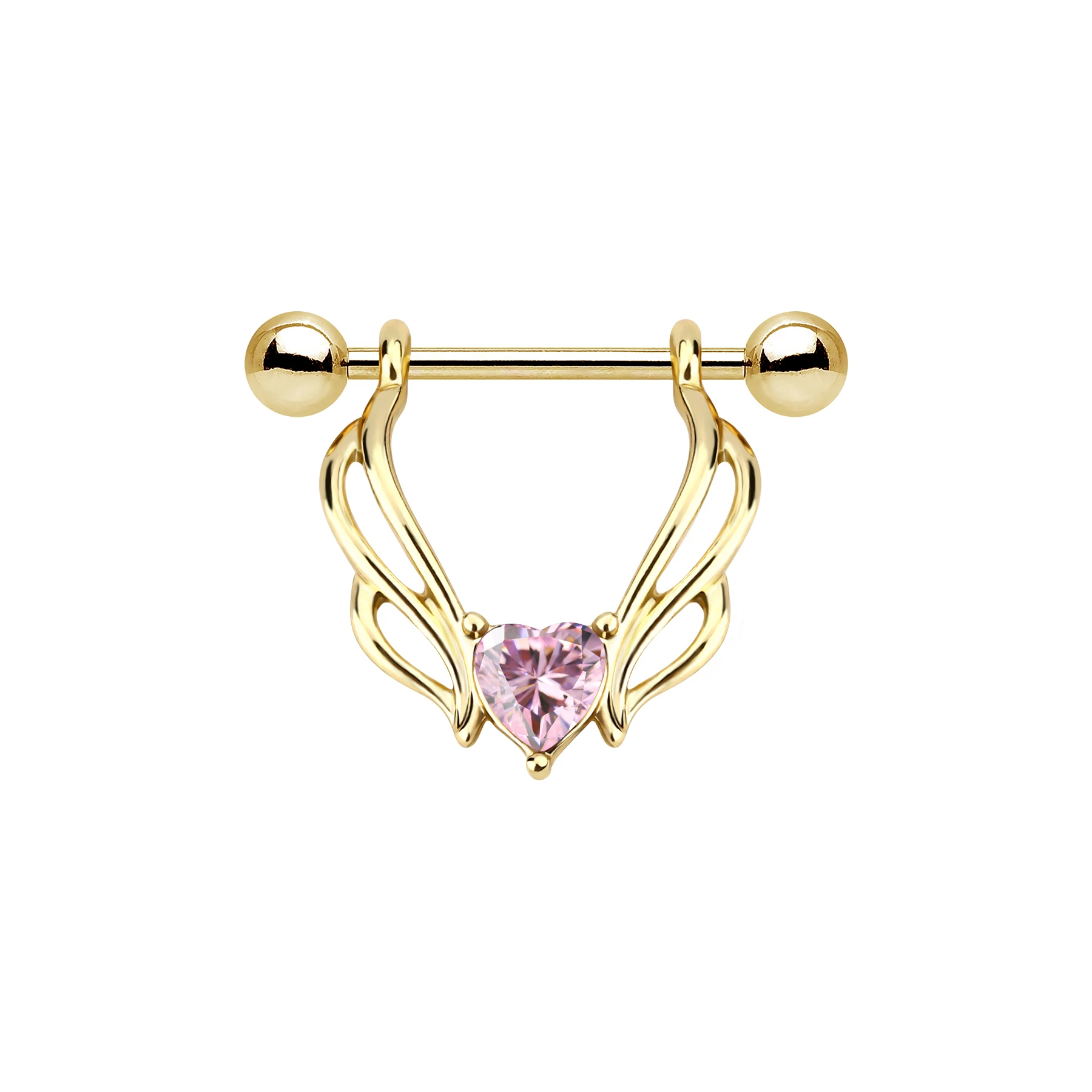 gold plated heart girl female nipple shield ring piercing