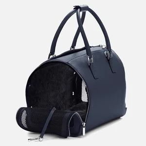 Custom Logo Pebble Navy Leather Luxury Fashion Women Pet Dog Cat Carrier Tote Bag Hand Purse
