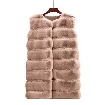 Best Seller Hot Styles Warm Windproof O-Neck Buttons Knee Length White Fur Coat Faux Mink Fur Coat Trench Coat Women Vest