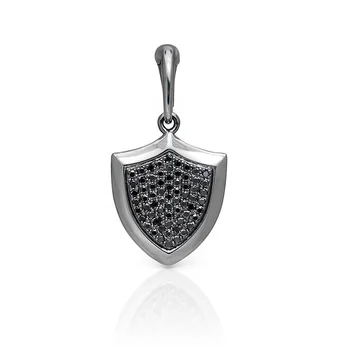 Gemnel rhidium black onyx shield charm paperclip chain pendant necklace for men and boys