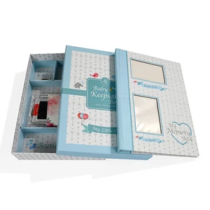 Custom First Year New Born Growth Baby Album Memory Book With Keepsake Box